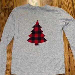 Boys long sleeved T-shirt & buffalo plaid Christmas tree appliqué large NWOT